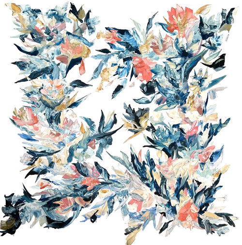 Artwork. Oils on canvas.
Abstract design with visual accent including Floral and organic forms.